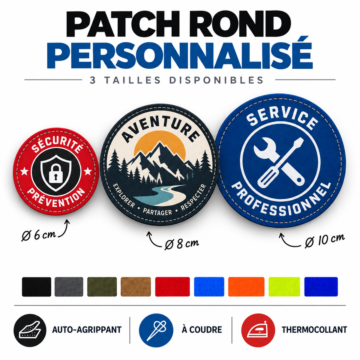 Patch rond personnalisé imprimé – Logo, texte ou image